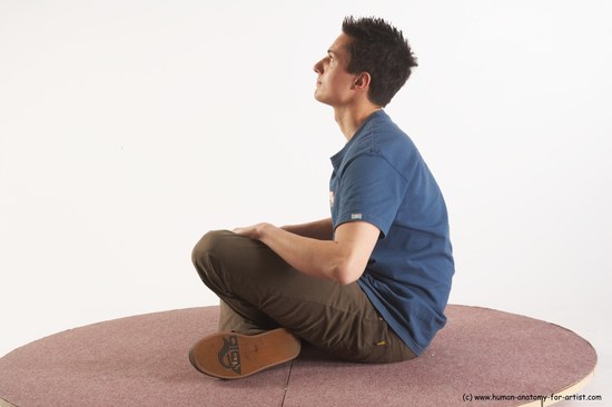 Casual Man White Sitting poses - simple Slim Short Brown Sitting poses - ALL Academic