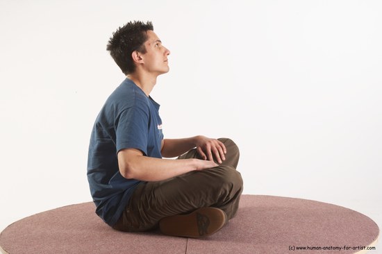 Casual Man White Sitting poses - simple Slim Short Brown Sitting poses - ALL Academic