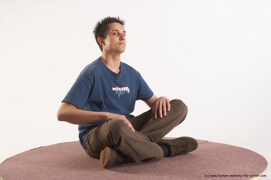 Casual Man White Sitting poses - simple Slim Short Brown Sitting poses - ALL Academic