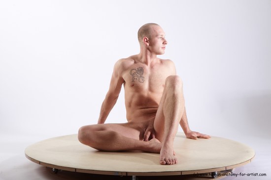 Nude Man White Sitting poses - simple Athletic Short Brown Sitting poses - ALL Realistic