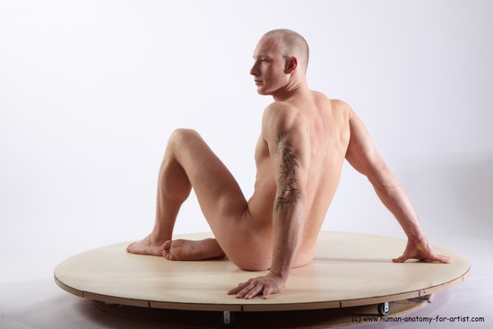 Nude Man White Sitting poses - simple Athletic Short Brown Sitting poses - ALL Realistic