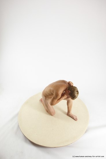 Nude Man White Kneeling poses - ALL Athletic Short Brown Kneeling poses - on one knee Multi angles poses Realistic