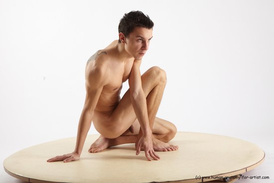 Nude Man White Sitting poses - simple Athletic Short Brown Sitting poses - ALL Realistic