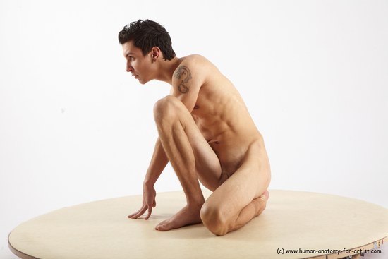 Nude Man White Sitting poses - simple Athletic Short Brown Sitting poses - ALL Realistic