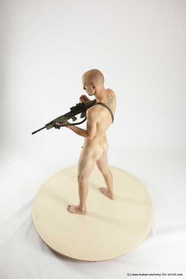 Nude Fighting with submachine gun Man White Standing poses - ALL Slim Bald Standing poses - simple Multi angles poses Realistic