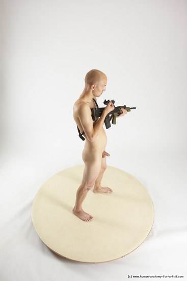 Nude Fighting with submachine gun Man White Standing poses - ALL Slim Bald Standing poses - simple Multi angles poses Realistic