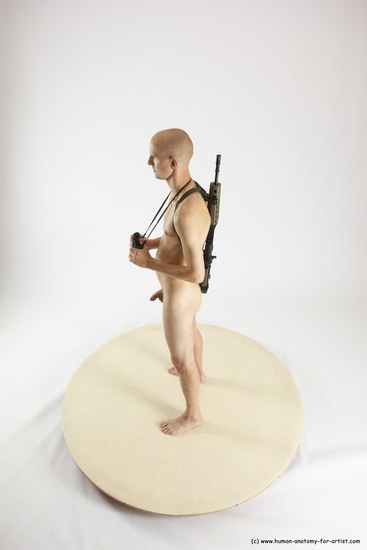 Nude Fighting with submachine gun Man White Standing poses - ALL Slim Bald Standing poses - simple Multi angles poses Realistic