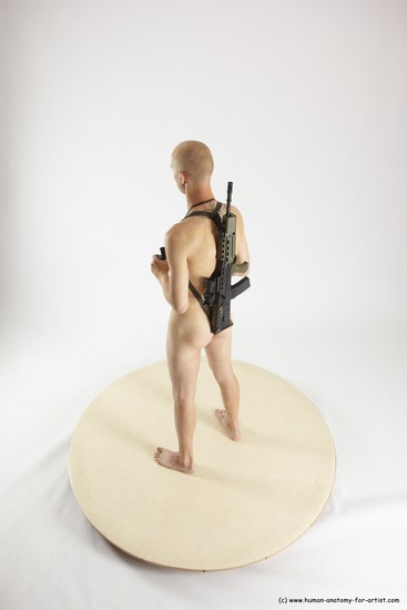 Nude Fighting with submachine gun Man White Standing poses - ALL Slim Bald Standing poses - simple Multi angles poses Realistic