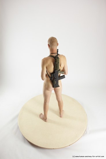 Nude Fighting with submachine gun Man White Standing poses - ALL Slim Bald Standing poses - simple Multi angles poses Realistic