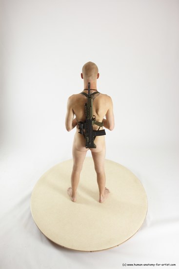 Nude Fighting with submachine gun Man White Standing poses - ALL Slim Bald Standing poses - simple Multi angles poses Realistic