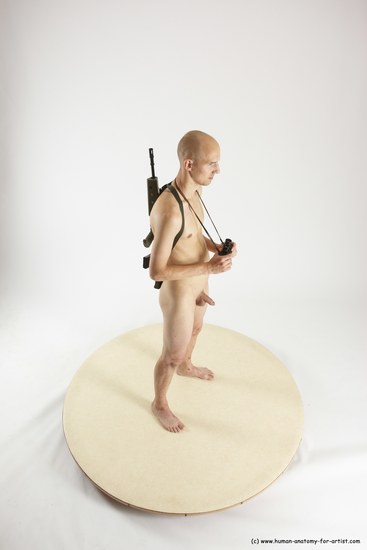 Nude Fighting with submachine gun Man White Standing poses - ALL Slim Bald Standing poses - simple Multi angles poses Realistic