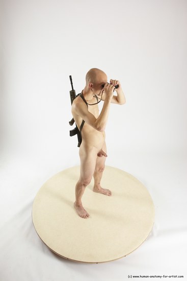 Nude Fighting with submachine gun Man White Standing poses - ALL Slim Bald Standing poses - simple Multi angles poses Realistic