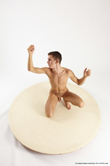 Nude Man White Athletic Short Brown Sitting poses - ALL Sitting poses - on knees Multi angles poses Realistic