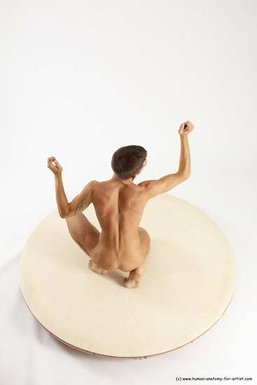 Nude Man White Athletic Short Brown Sitting poses - ALL Sitting poses - on knees Multi angles poses Realistic