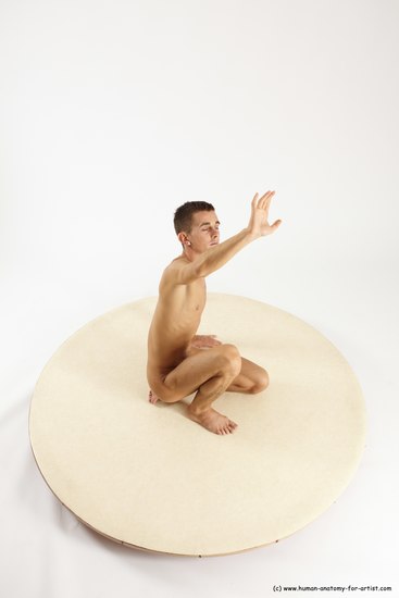 Nude Man White Athletic Short Brown Sitting poses - ALL Sitting poses - on knees Multi angles poses Realistic