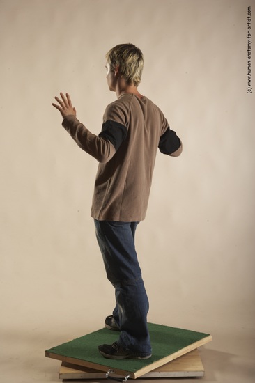 Casual Man White Moving poses Slim Short Blond Academic