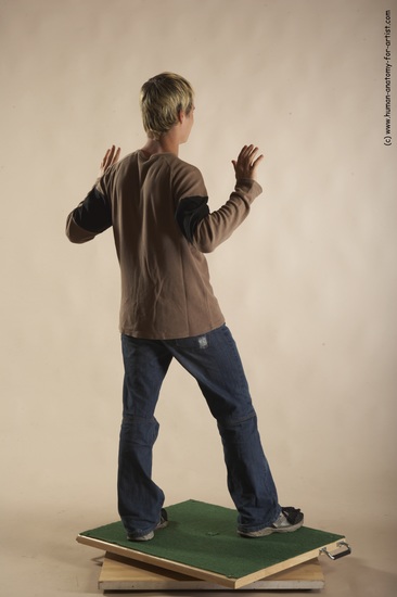 Casual Man White Moving poses Slim Short Blond Academic