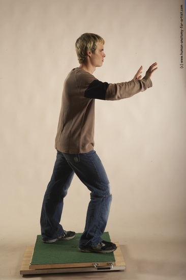 Casual Man White Moving poses Slim Short Blond Academic