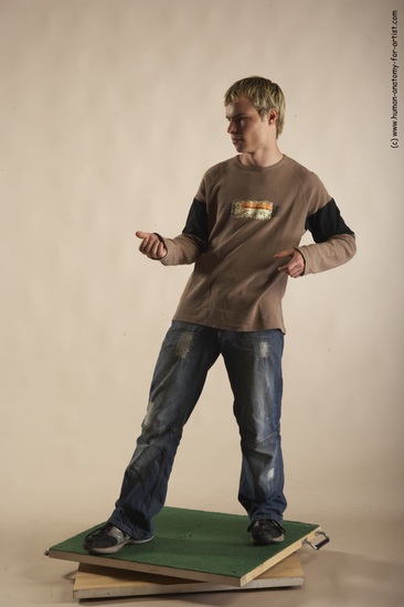 Casual Man White Moving poses Slim Short Blond Academic