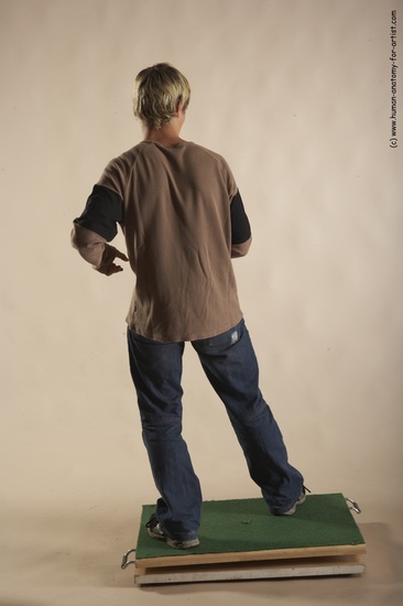 Casual Man White Moving poses Slim Short Blond Academic