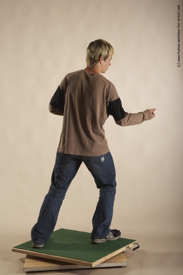 Casual Man White Moving poses Slim Short Blond Academic