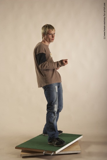 Casual Man White Moving poses Slim Short Blond Academic