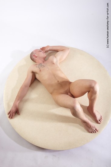 Nude Man White Laying poses - ALL Athletic Short Brown Laying poses - on back Realistic