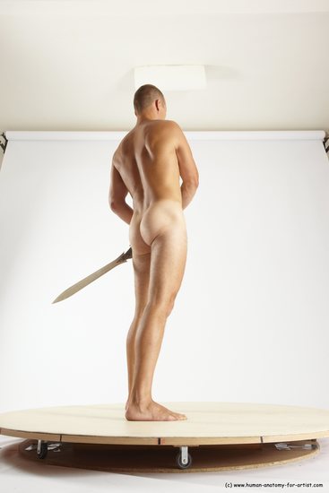 Nude Fighting with sword Man White Standing poses - ALL Slim Short Brown Standing poses - simple Multi angles poses Realistic