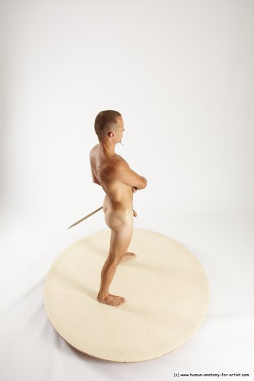 Nude Fighting with sword Man White Standing poses - ALL Slim Short Brown Standing poses - simple Multi angles poses Realistic