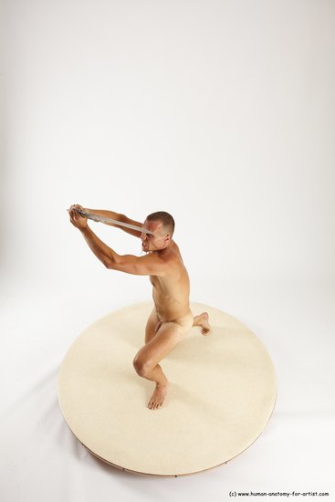 Nude Fighting with sword Man White Standing poses - ALL Slim Short Brown Standing poses - simple Multi angles poses Realistic