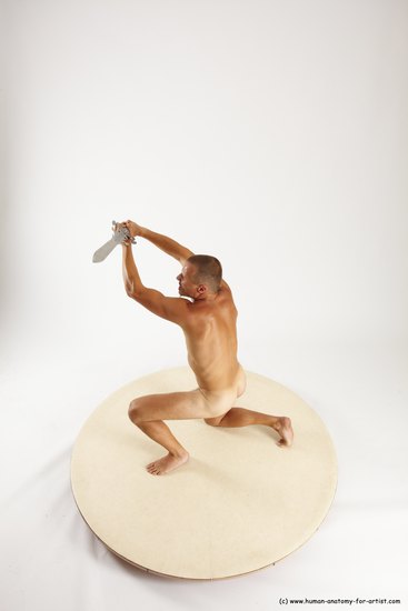 Nude Fighting with sword Man White Standing poses - ALL Slim Short Brown Standing poses - simple Multi angles poses Realistic