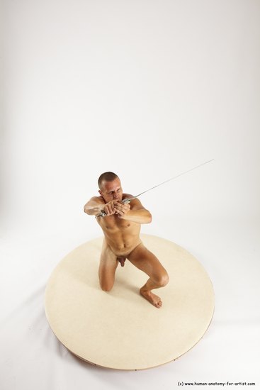 Nude Fighting with sword Man White Standing poses - ALL Slim Short Brown Standing poses - simple Multi angles poses Realistic