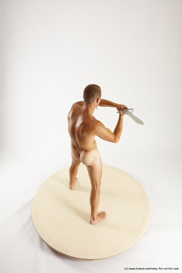 Nude Fighting with sword Man White Standing poses - ALL Slim Short Brown Standing poses - simple Multi angles poses Realistic