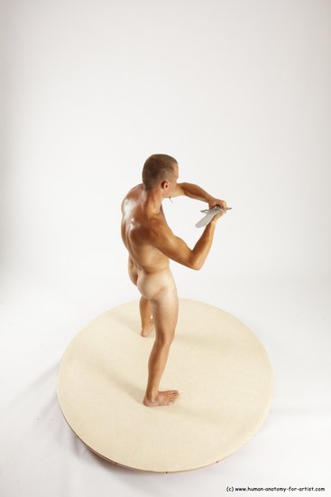 Nude Fighting with sword Man White Standing poses - ALL Slim Short Brown Standing poses - simple Multi angles poses Realistic