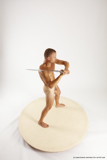 Nude Fighting with sword Man White Standing poses - ALL Slim Short Brown Standing poses - simple Multi angles poses Realistic