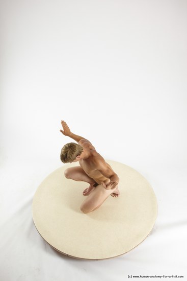 Nude Man White Kneeling poses - ALL Athletic Short Brown Kneeling poses - on one knee Multi angles poses Realistic