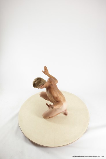 Nude Man White Kneeling poses - ALL Athletic Short Brown Kneeling poses - on one knee Multi angles poses Realistic