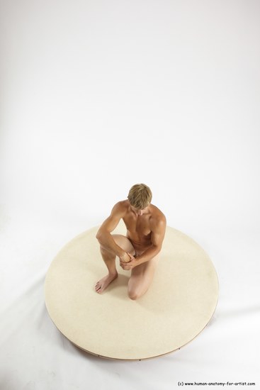 Nude Man White Kneeling poses - ALL Athletic Short Brown Kneeling poses - on one knee Multi angles poses Realistic