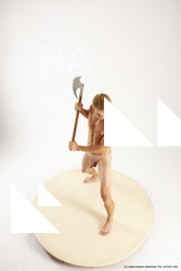 Nude Fighting with axe Man White Standing poses - ALL Athletic Short Brown Standing poses - simple Multi angles poses Realistic