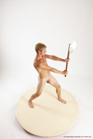 Nude Fighting with axe Man White Standing poses - ALL Athletic Short Brown Standing poses - simple Multi angles poses Realistic