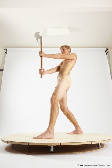 Nude Fighting with axe Man White Standing poses - ALL Athletic Short Brown Standing poses - simple Multi angles poses Realistic