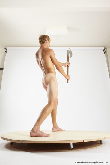 Nude Fighting with axe Man White Standing poses - ALL Athletic Short Brown Standing poses - simple Multi angles poses Realistic