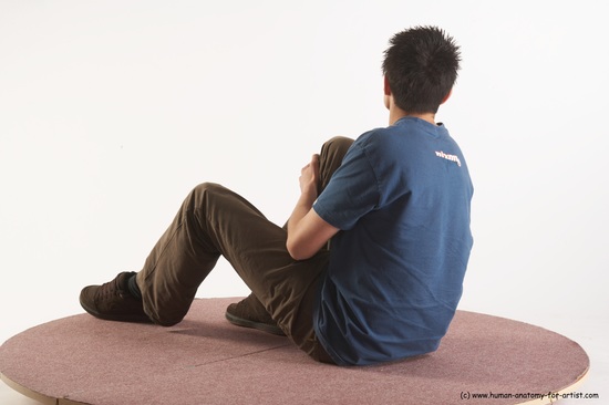 Casual Man White Sitting poses - simple Slim Short Brown Sitting poses - ALL Academic