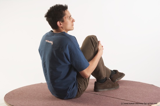 Casual Man White Sitting poses - simple Slim Short Brown Sitting poses - ALL Academic