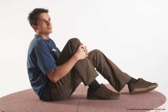 Casual Man White Sitting poses - simple Slim Short Brown Sitting poses - ALL Academic