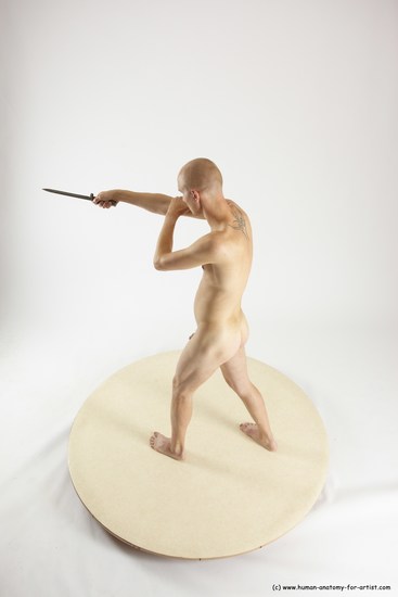 Nude Fighting with knife Man White Standing poses - ALL Slim Bald Standing poses - simple Multi angles poses Realistic