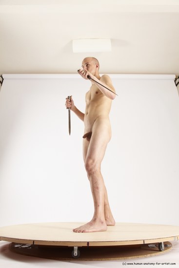 Nude Fighting with knife Man White Standing poses - ALL Slim Bald Standing poses - simple Multi angles poses Realistic