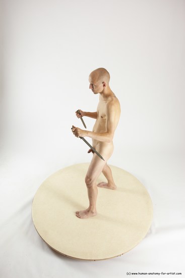 Nude Fighting with knife Man White Standing poses - ALL Slim Bald Standing poses - simple Multi angles poses Realistic