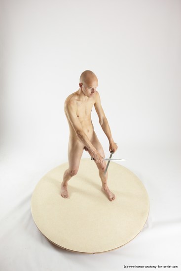 Nude Fighting with knife Man White Standing poses - ALL Slim Bald Standing poses - simple Multi angles poses Realistic