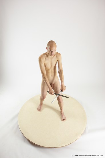 Nude Fighting with knife Man White Standing poses - ALL Slim Bald Standing poses - simple Multi angles poses Realistic